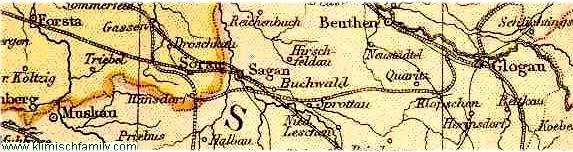 Carte de Silesie (région de Sagan, Benthen)