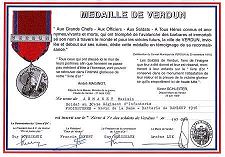 Le diplôme de la médaille de Verdun