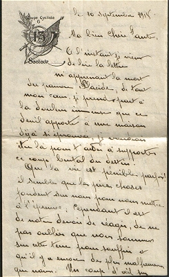 lettre de condolèances de B. Gustave